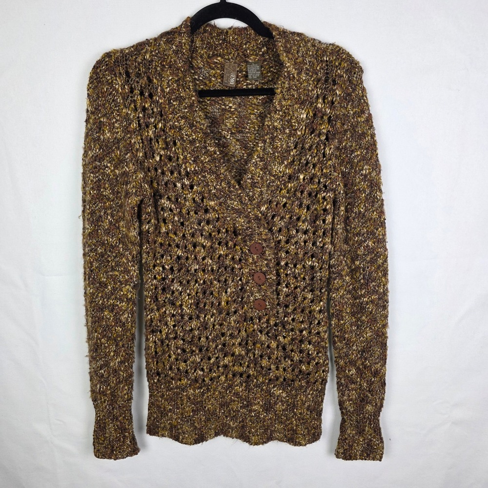 BKE Women's Brown Textured Knit Cardigan Sweater Size Large Y2K Chunky‎ Neutral
